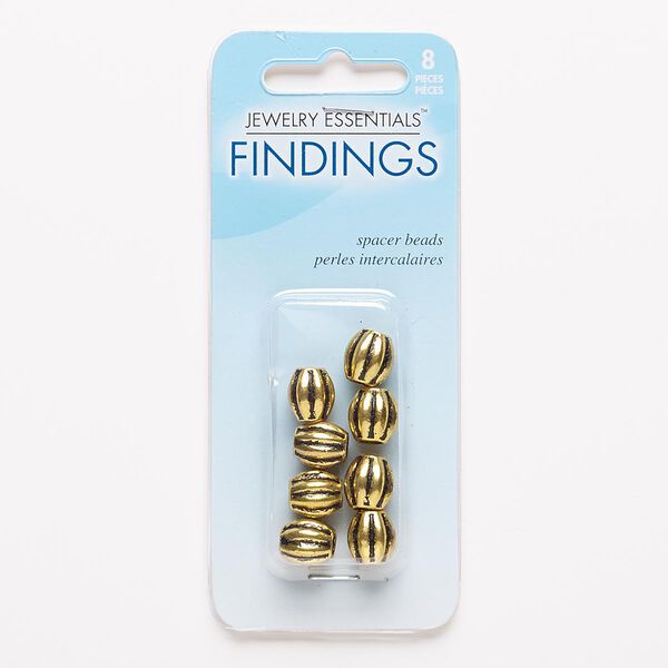 Bead, antiqued gold-finished "pewter" (zinc-based alloy), 10x10mm fluted barrel with 3.5-4mm hole. Sold per pkg of 8. image number 0