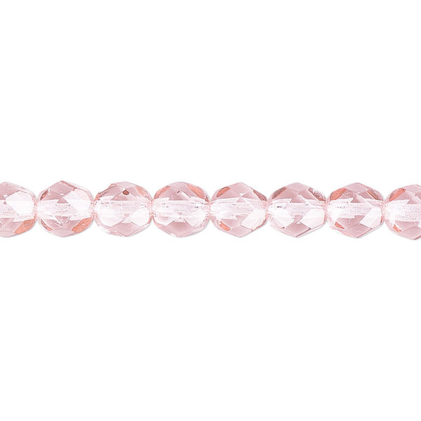 Bead, Czech fire-polished dipped décor glass, translucent pink, 6mm faceted round. Sold per 15-1/2" to 16" strand, approximately 65 beads. image number 0