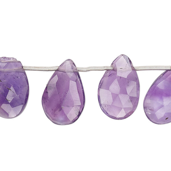 Amethyst 1pkg14, hand-cut top-drilled faceted puffed teardrop bead natural 13x8mm-18x11mm image number 0