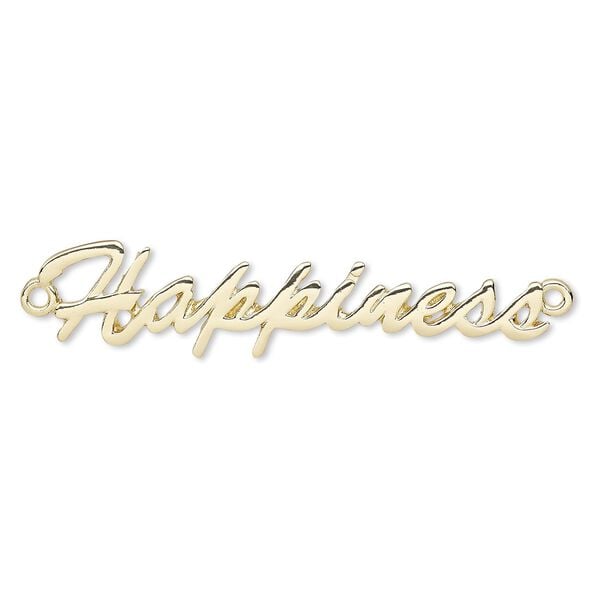 Focal, gold-finished "pewter" (zinc-based alloy), 55x12mm single-sided "Happiness." Sold individually. image number 0