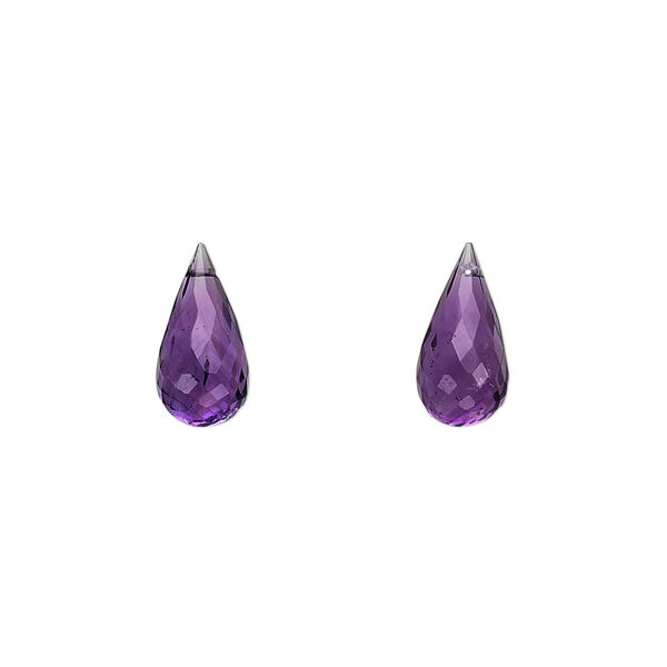 Amethyst 1pkg2, hand-cut top-drilled faceted briolette bead natural 12x6mm image number 0