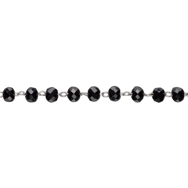 Chain, glass and stainless steel, black, 3.5mm faceted rondelle. Sold per pkg of 1 yard. image number 0