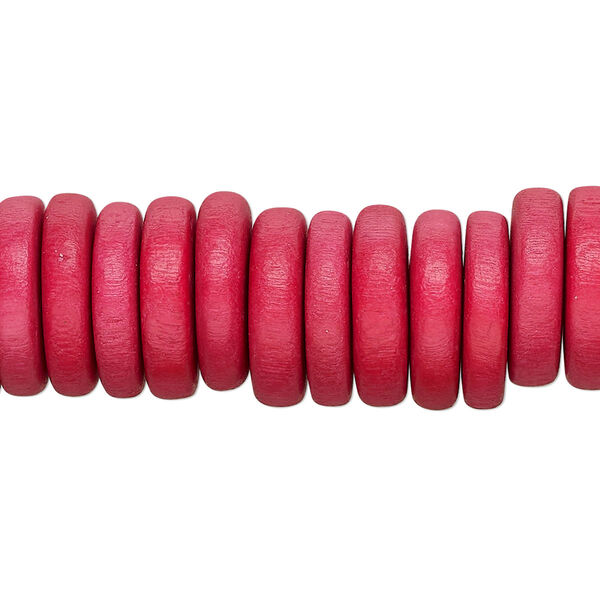 Bead, Taiwanese cheesewood (dyed/waxed), red, 15x3mm-15x4mm  rondelle. Sold per 8-inch strand, approximately 55 beads. image number 0