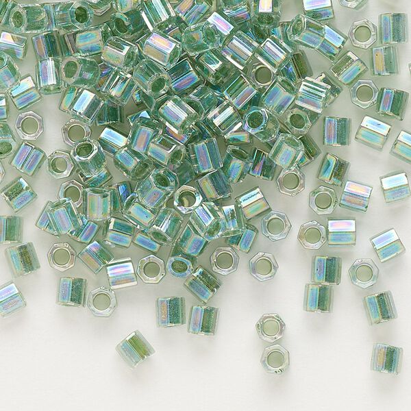 Seed bead, Delica®, glass, pkg/250g, #8 cut, translucent lime-lined rainbow crystal clear (DBLC-0060). image number 0