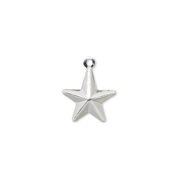 Charm, silver-plated brass, 13mm star. Sold per pkg of 100. image number 0