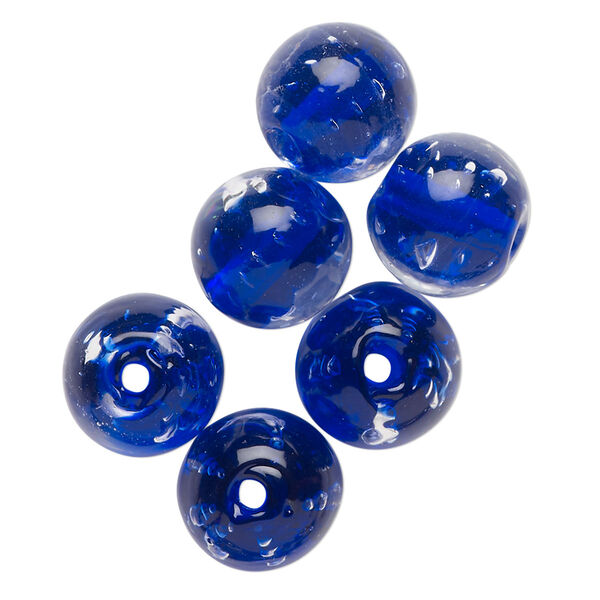 Bead, lampworked glass, translucent cobalt blue, 12mm round. Sold per pkg of 6. image number 0