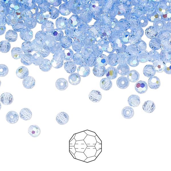 Bead 144pk light sapphire AB, Preciosa Czech crystal 3mm round image number 0