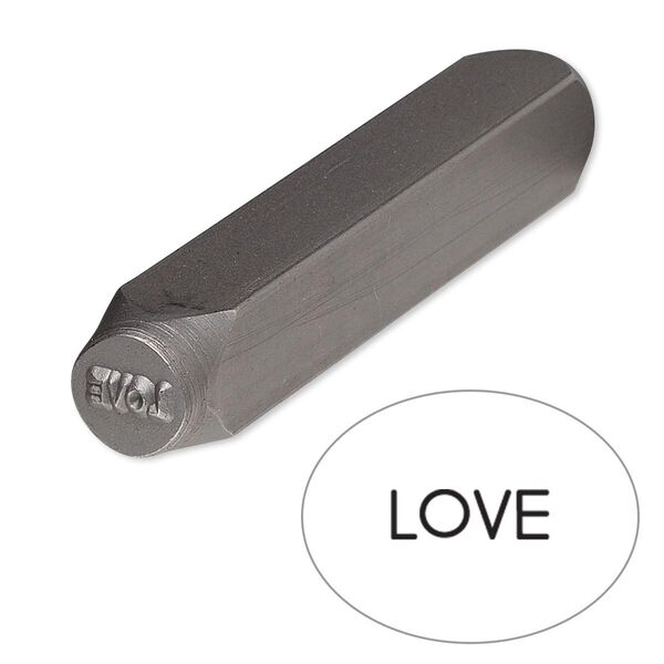 Stamp punch, tempered chrome vanadium steel, 6x2.5mm "LOVE," 2-3/4 x 3/8 inches. Sold individually. image number 0