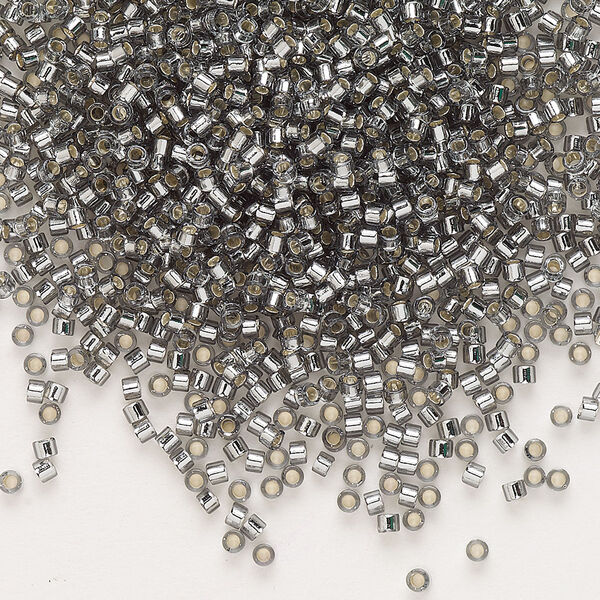 Seed bead, Delica®, glass, pkg/7.5g, #11 round, transparent silver-lined light grey (DB-0048). image number 0