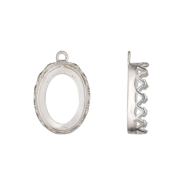 Drop, sterling silver, 17.5x13mm oval with decorative trim and open back with 16x12mm oval cabochon bezel setting. Sold individually. image number 0