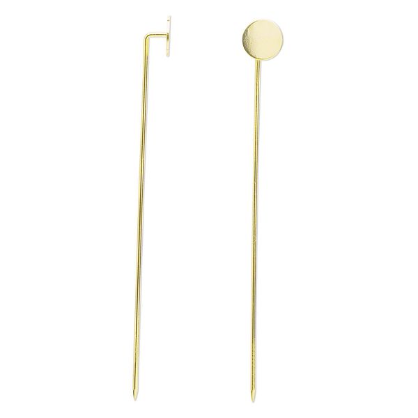 Stick pin, gold-finished brass, 2-3/4 inches with 8mm flat pad. Sold per pkg of 100. image number 0
