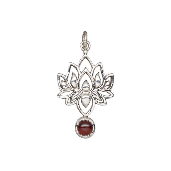 Garnet / sterling silver 1pkg1, antiqued lotus drop natural 22.5x14.5mm image number 0