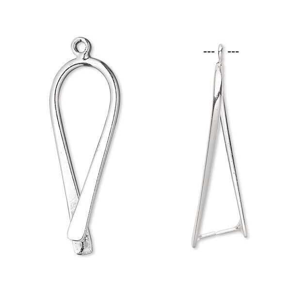 Bail, ice-pick, silver-plated brass, 29x11mm teardrop, 25mm grip length. Sold per pkg of 10. image number 0