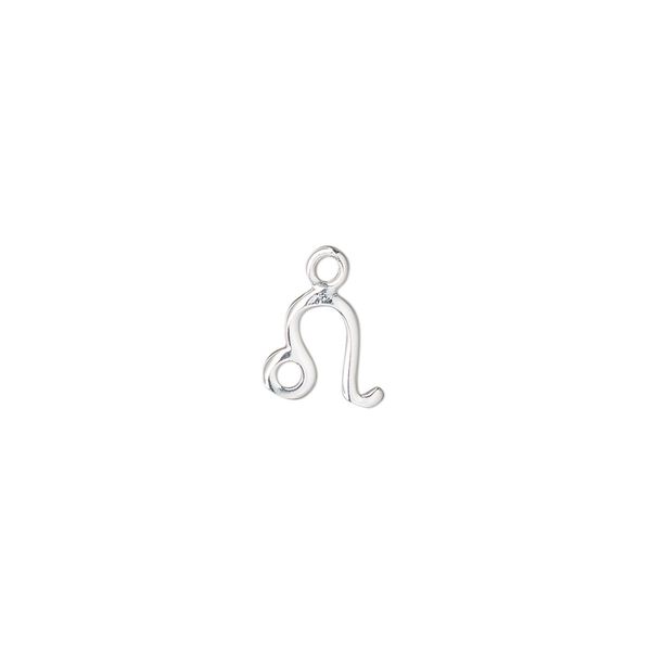 Charm, sterling silver, 8mm single-sided Leo zodiac symbol. Sold individually. image number 0