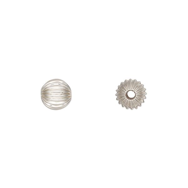 Bead, sterling silver, 7mm seamless corrugated round. Sold per pkg of 2. image number 0