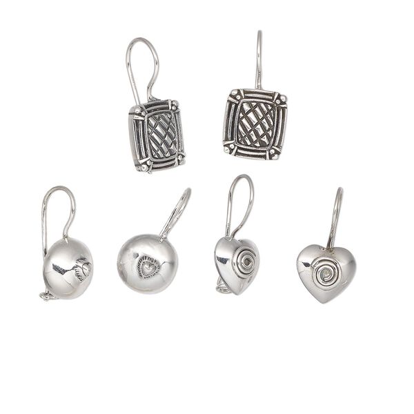 Earring mix, Create Compliments®, sterling silver, fishhook with 3/4" to 3" dangle, 18 gauge. Sold per pkg of 3 pairs. image number 0