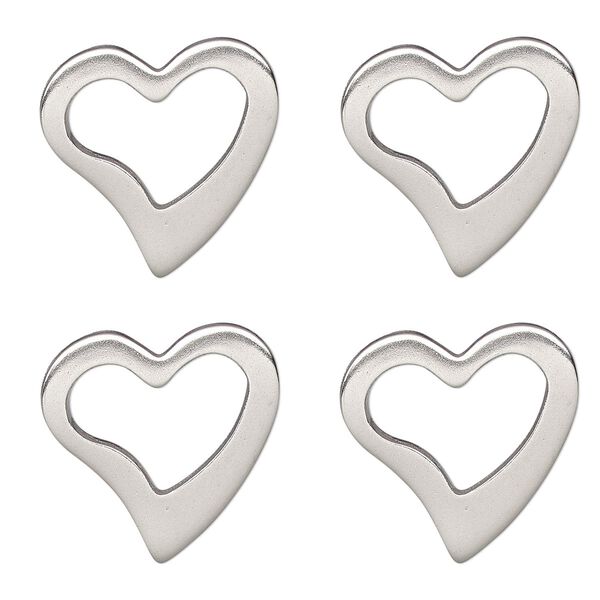 Charm, stainless steel, 15x14.5mm double-sided open heart. Sold per pkg of 4. image number 0