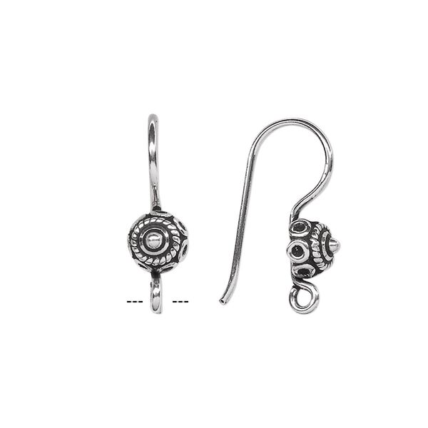 Ear wire fishhook 1pkg2 sterling silver, 20mm circle / open loop, 18-20 gauge antiqued 1 pair image number 0
