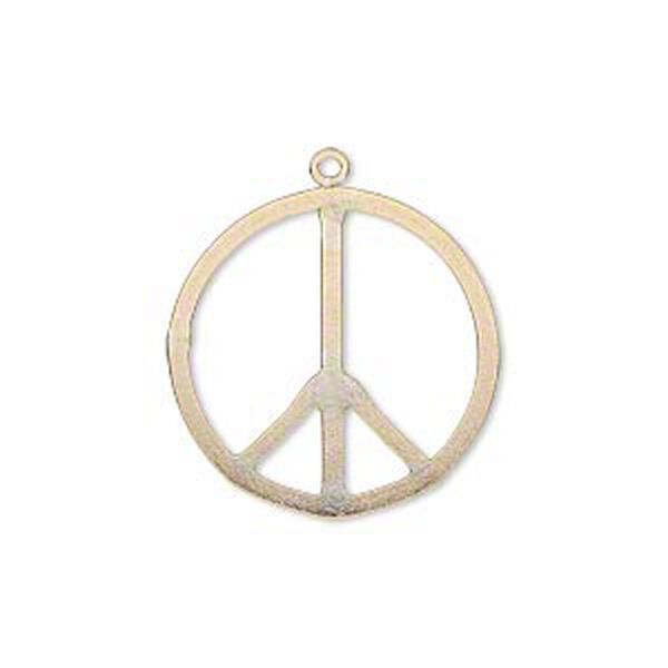 Charm, 14Kt gold-filled, 21mm flat peace sign. Sold individually. image number 0
