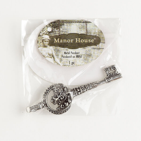 Focal, antique silver-finished "pewter" (zinc-based alloy), 67x20mm skeleton key with elephant design. Sold individually. image number 0