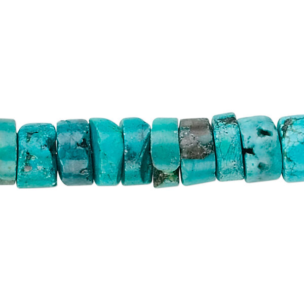 Bead, turquoise (dyed / stabilized), 9x2mm-10x4mm heishi, B grade, Mohs hardness 5 to 6. Sold per 15" to 16" strand. image number 0