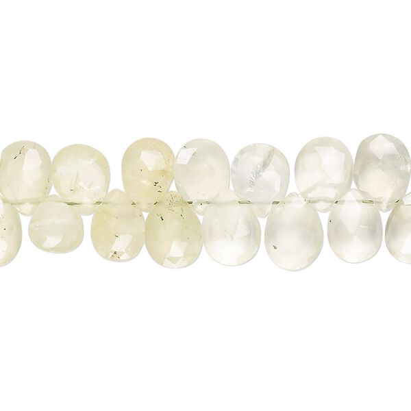 Prehnite 1pkg1, hand-cut set pattern top-drilled faceted puffed teardrop bead natural 7 inch 7x5mm-9x7mm image number 0