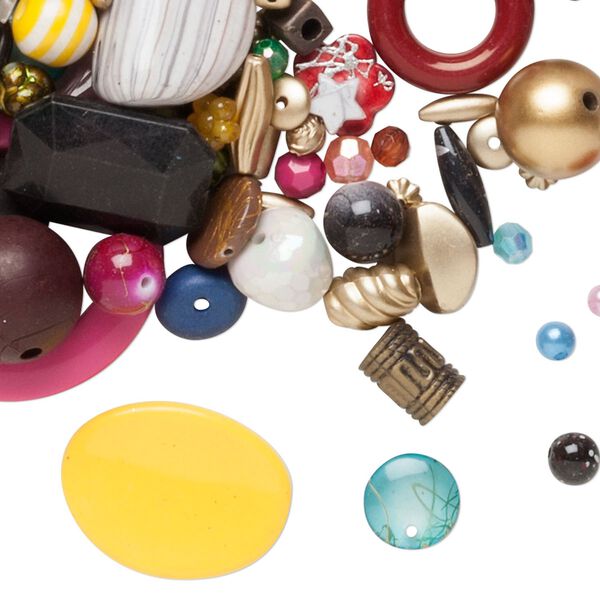 Bead mix, acrylic, mixed colors, 4mm-50x44mm mixed shapes. Sold per 1-pound pkg, approximately 1,400 beads. image number 0