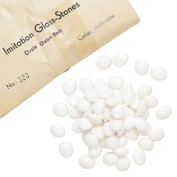 Embellishment, vintage glass, chalkwhite, 12x10mm faceted oval fancy stone. Sold per pkg of 144 (1 gross). image number 0
