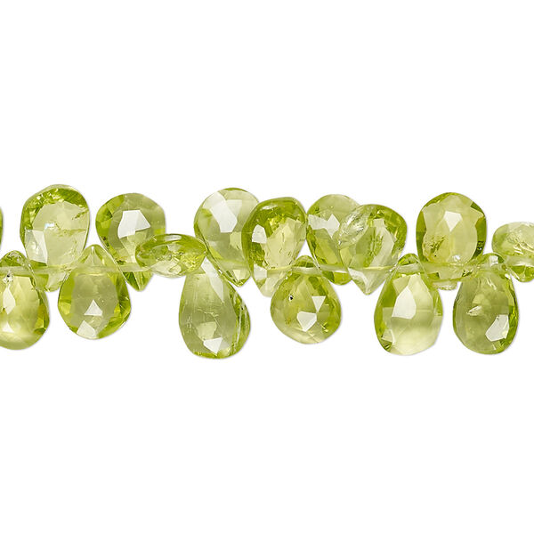 Peridot 1pkg1, hand-cut top-drilled faceted puffed teardrop bead natural 8 inch 7x5mm-10x6mm image number 0