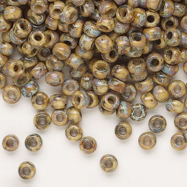 Seed bead, Miyuki, glass, pkg/250g, #6 rocaille, opaque Picasso brown, (RR-4517). image number 0
