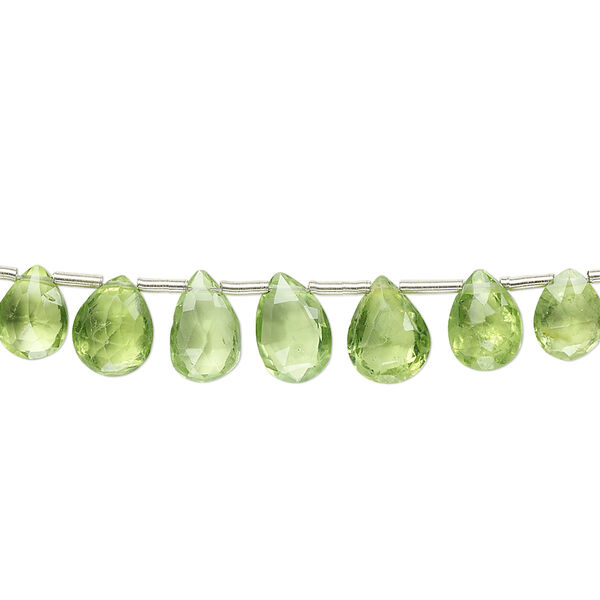 Peridot 1pkg1, hand-cut top-drilled faceted puffed teardrop bead natural B grade, 4 inch graduated 5x3mm-8x4mm image number 0
