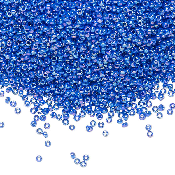 Seed bead, Miyuki, glass, pkg/35g, #15 rocaille, opaque rainbow cyan blue, (RR-483D). image number 0
