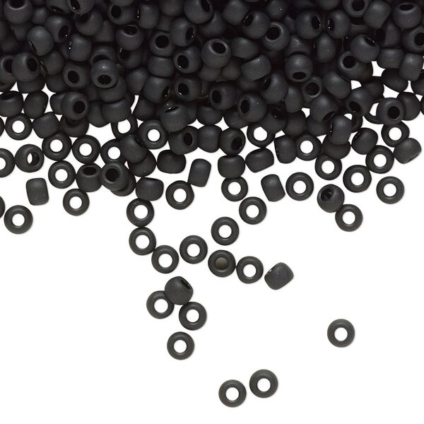 Seed bead, TOHO BEADS®, glass, pkg/50g, #8 round, opaque frosted jet (TR-08-49F). image number 0