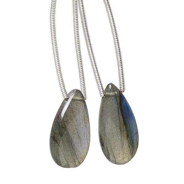 Labradorite 1pkg2, hand-cut top-drilled puffed teardrop bead natural 20x10mm image number 0
