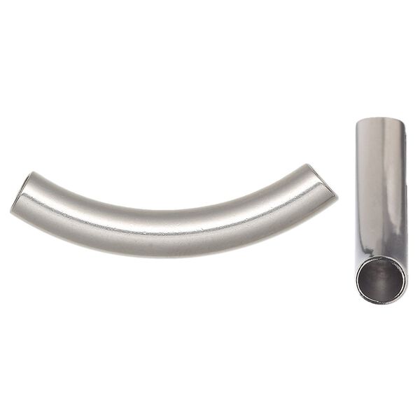 Bead, stainless steel, 45x7mm curved tube. Sold per pkg of 2. image number 0