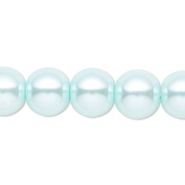 Bead, crystal pearl, light blue, 12mm round. Sold per 15-1/2" to 16" strand, approximately 30 beads. image number 0