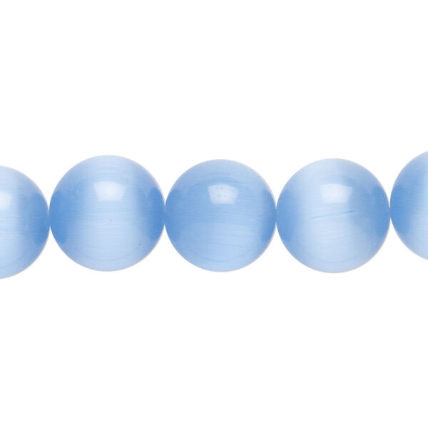 Bead, cat's eye glass, opaque light sapphire, 11-12mm round. Sold per 8-inch strand, approximately 15 beads. image number 0