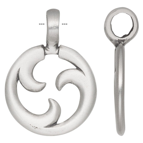 Pendant, antiqued pewter (tin-based alloy), 39x28mm, double-sided round with triskele design. Sold individually. image number 0