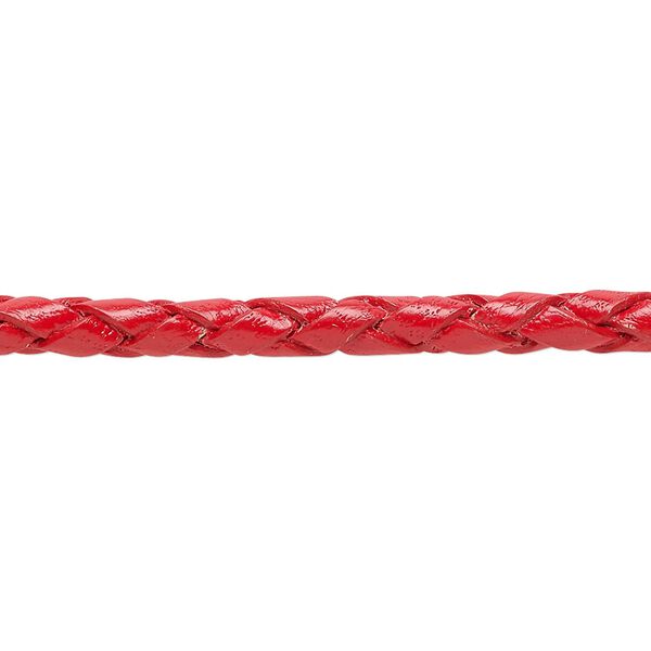 Bolo cord, leather, red, 3.5-4.5mm round. Sold per pkg of (4) 35-inch lengths. image number 0