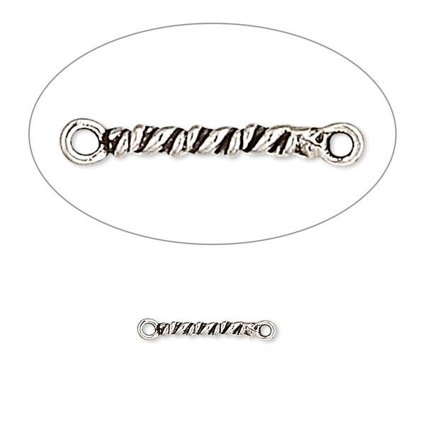 Link, antiqued sterling silver, 10x1.75mm twisted wire bar. Sold per pkg of 6. image number 0