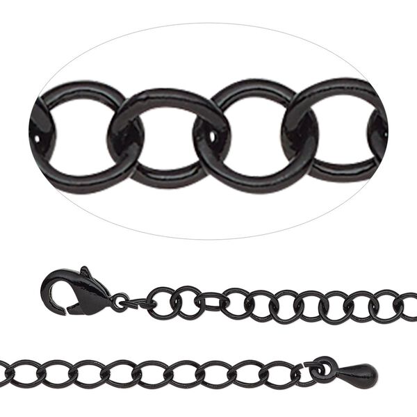 Chain, black-finished steel and brass, 3.8mm round cable, 7-1/2 inches with 2-inch extender chain and lobster claw clasp. Sold individually. image number 0