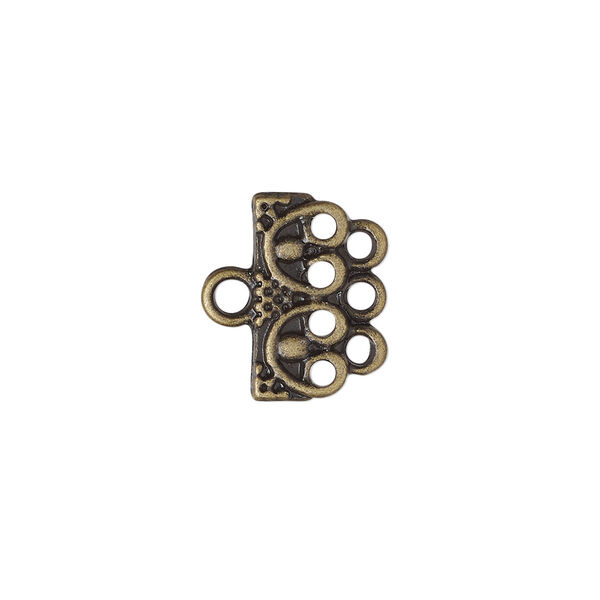 End bar, antique brass-finished "pewter" (zinc-based alloy), 16x7mm single-sided design with 3 loops. Sold per pkg of 12. image number 0