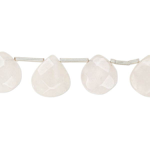 Bead, rose quartz (natural), light, 11-13mm hand-cut top-drilled faceted puffed teardrop, B- grade, Mohs hardness 7. Sold per pkg of 14 beads. image number 0