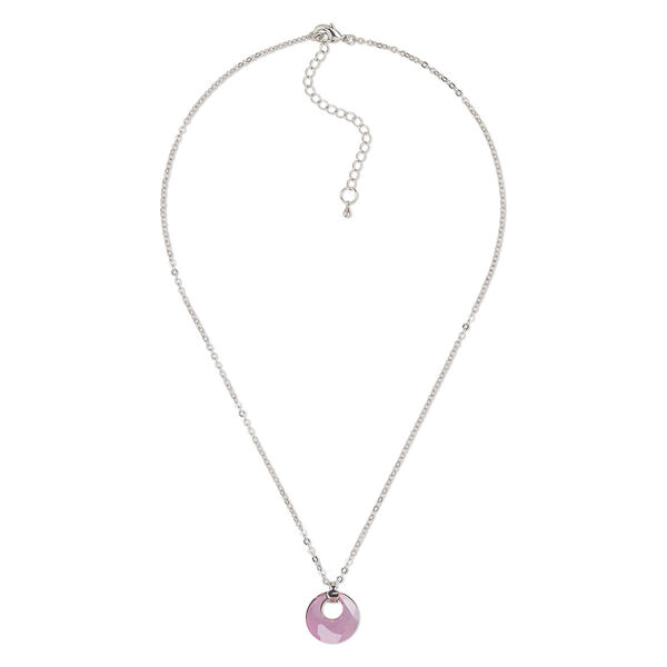 Necklace, Everyday Jewelry™, Crystal Passions® and silver-plated "pewter", lilac shadow, 21x18mm faceted go-go, 17-1/2 inches with 2-1/2 inch extender chain and lobster claw clasp. Sold individually. image number 0