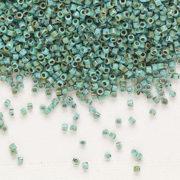Seed bead, Delica®, glass, pkg/50g, #11 round, opaque Picasso turquoise blue (DB-2264). image number 0