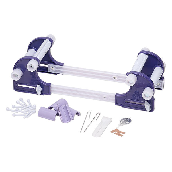 Loom, Clover, plastic / stainless steel / iron / steel / aluminum, purple and light purple, 8-1/2 x 4-1/4 to 11-3/4 x 4-1/4 inches, 2-1/2 inch looming width. Sold per 26-piece set. image number 0