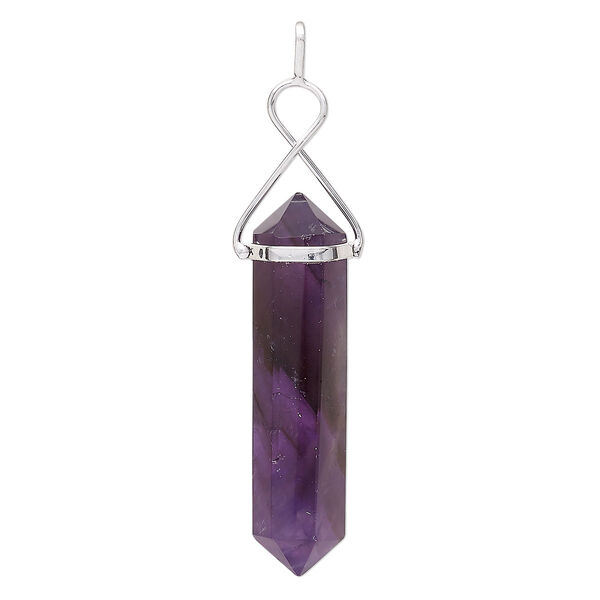 Amethyst / brass 1pkg1, silver-plated hand-cut pendant natural 66x12mm / 43x11mm-49x12mm image number 0