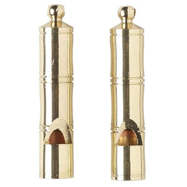 Focal, brass-finished brass, 41x8mm round tube whistle with lines design. Sold per pkg of 2. image number 0