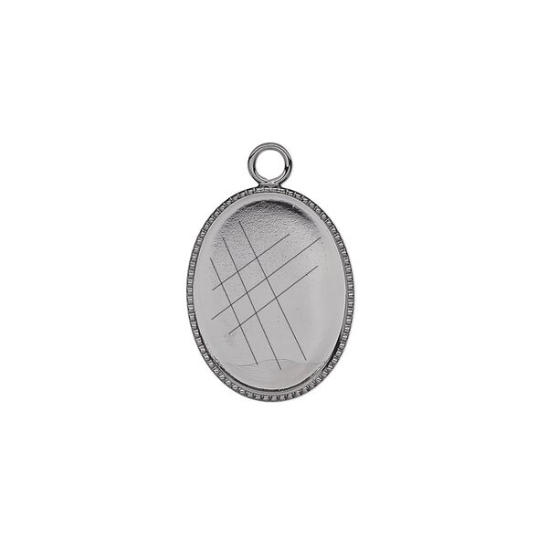 Drop, gunmetal-plated brass, 17x13mm oval with beaded edge and 16x12mm oval bezel setting. Sold per pkg of 6. image number 0