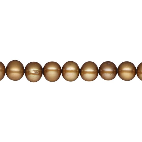 Pearl, cultured freshwater pearl (dyed), copper, 6-8mm semi-round with 0.4-0.6 hole, C+ grade, Mohs hardness 2-1/2 to 4. Sold per 15" strand, approximately 65 beads. image number 0